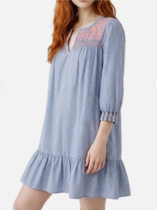 J. Crew Dresses & Skirts - J. Crew Women's Leda Embroidery Popover Dress Size XXS Stripe 100 Cotton